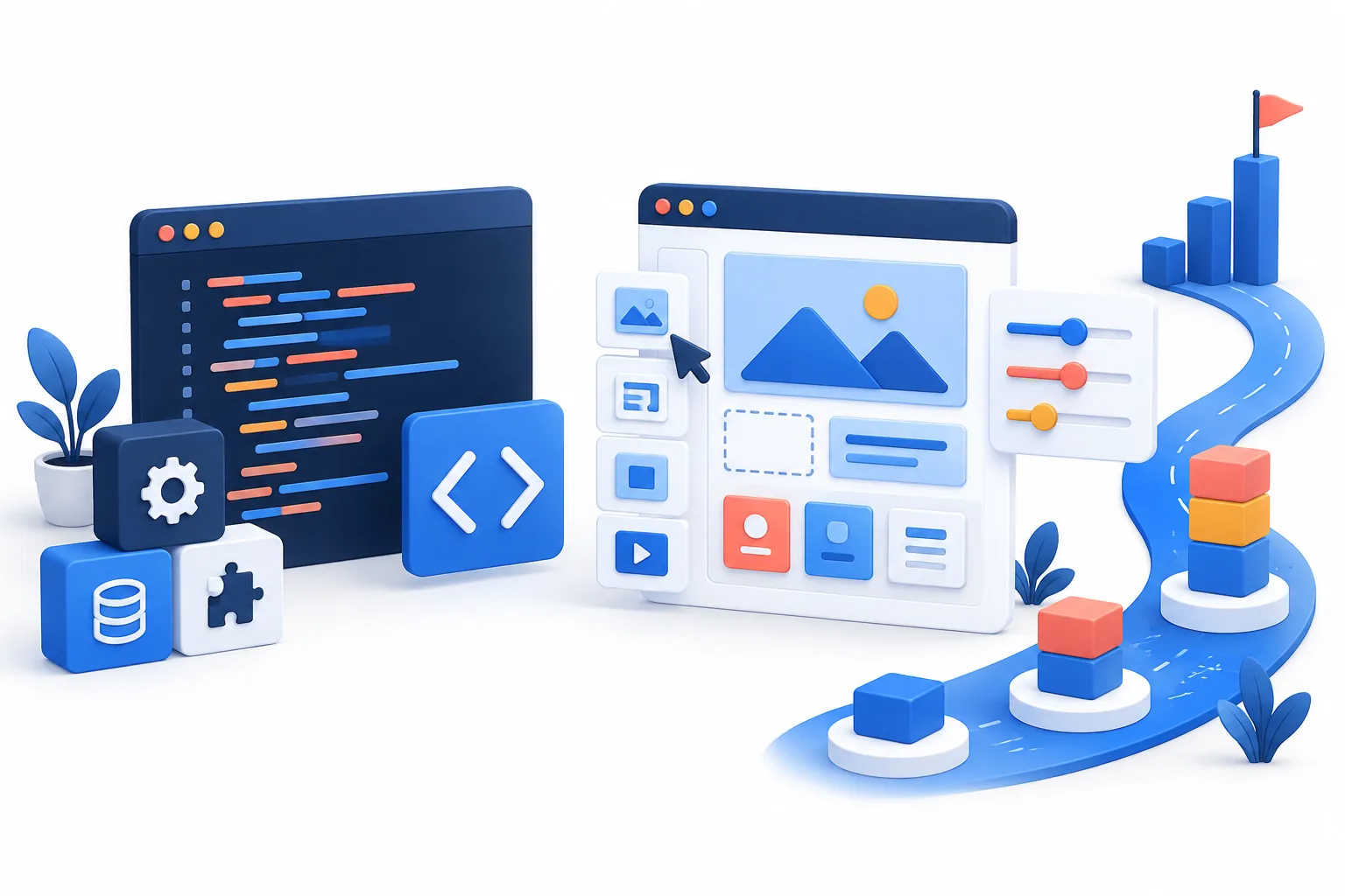 Flexible custom website components and growth path