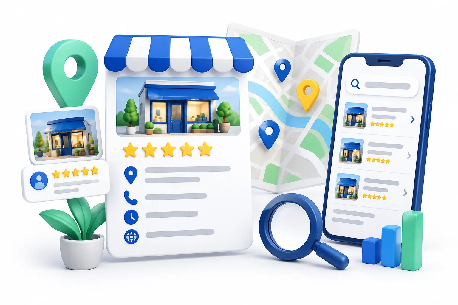 Local business profile with reviews and accurate contact details