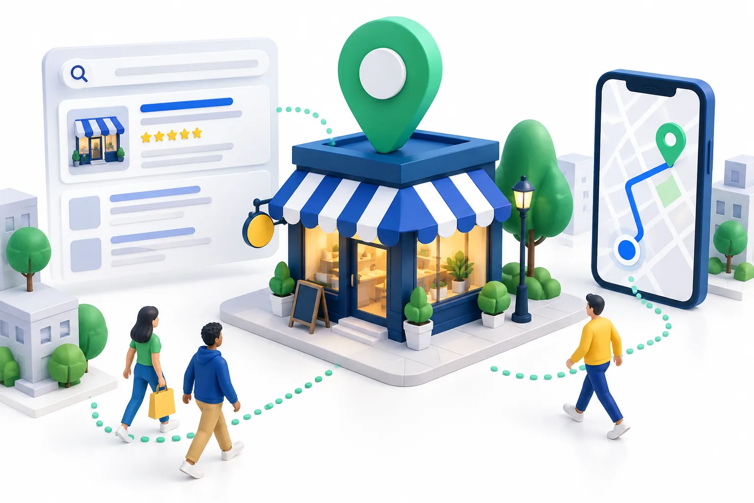 Local business website connected to map and search visibility signals