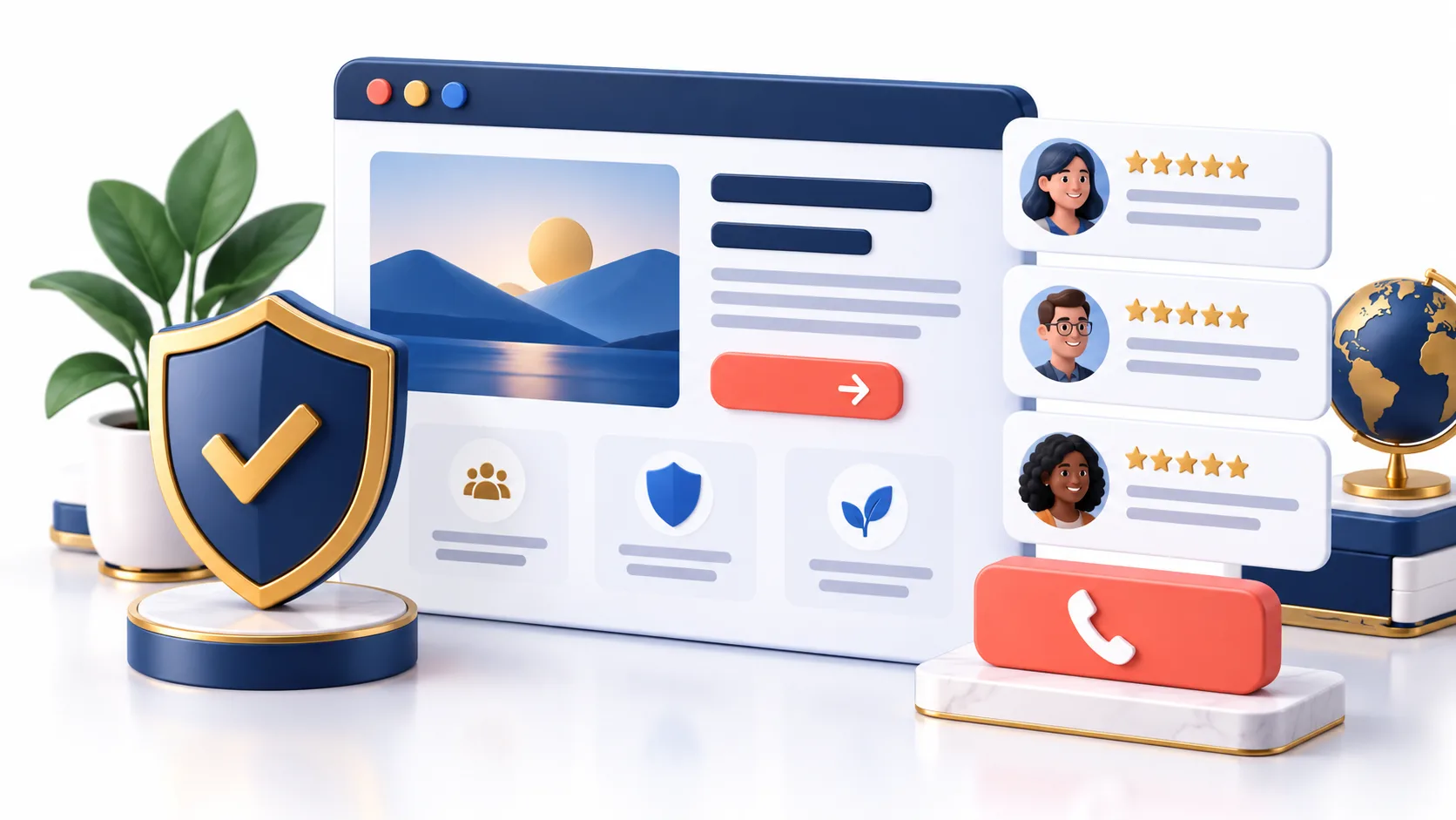 Professional website design with trust and customer review elements