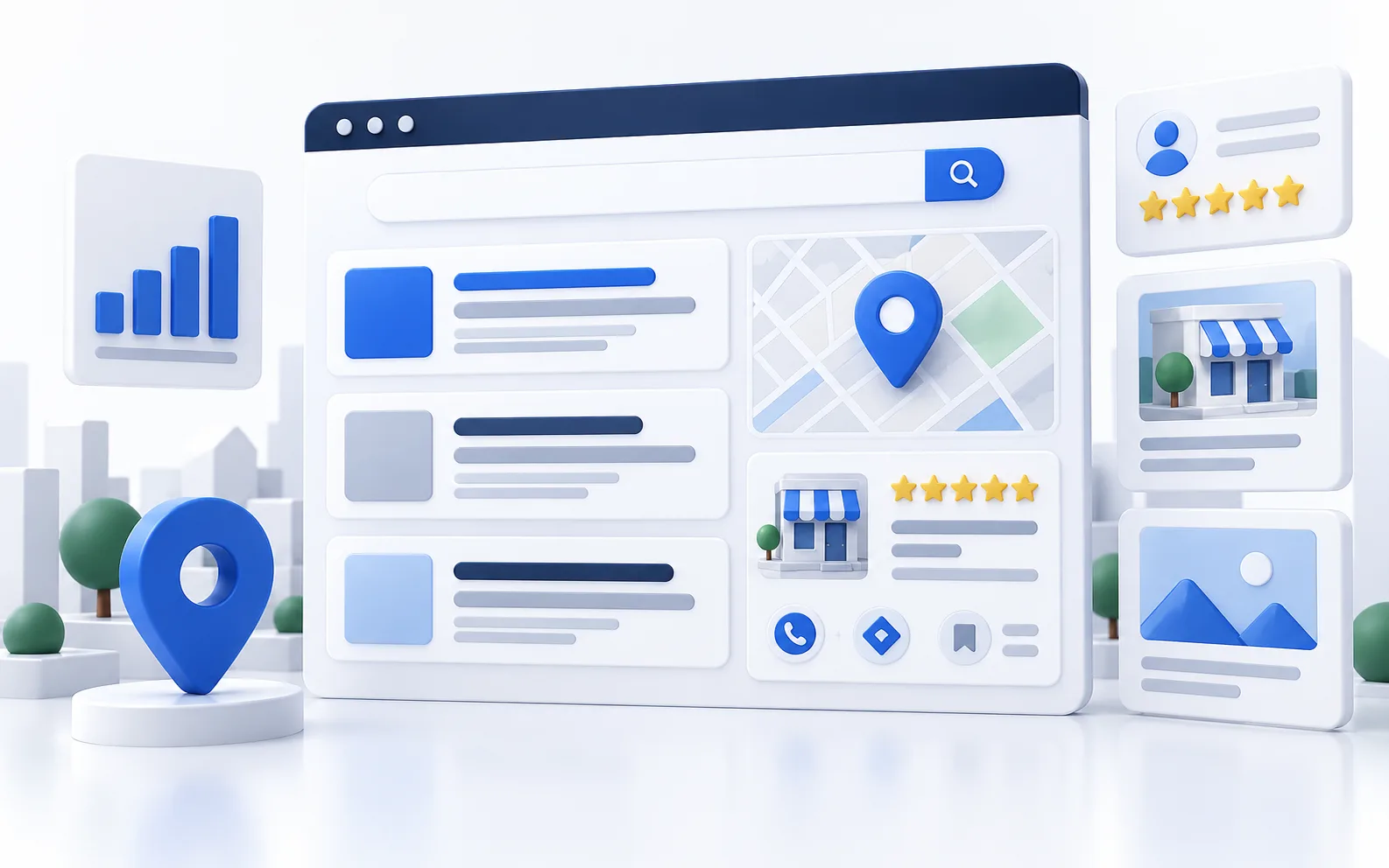 Local SEO dashboard and search optimization concept